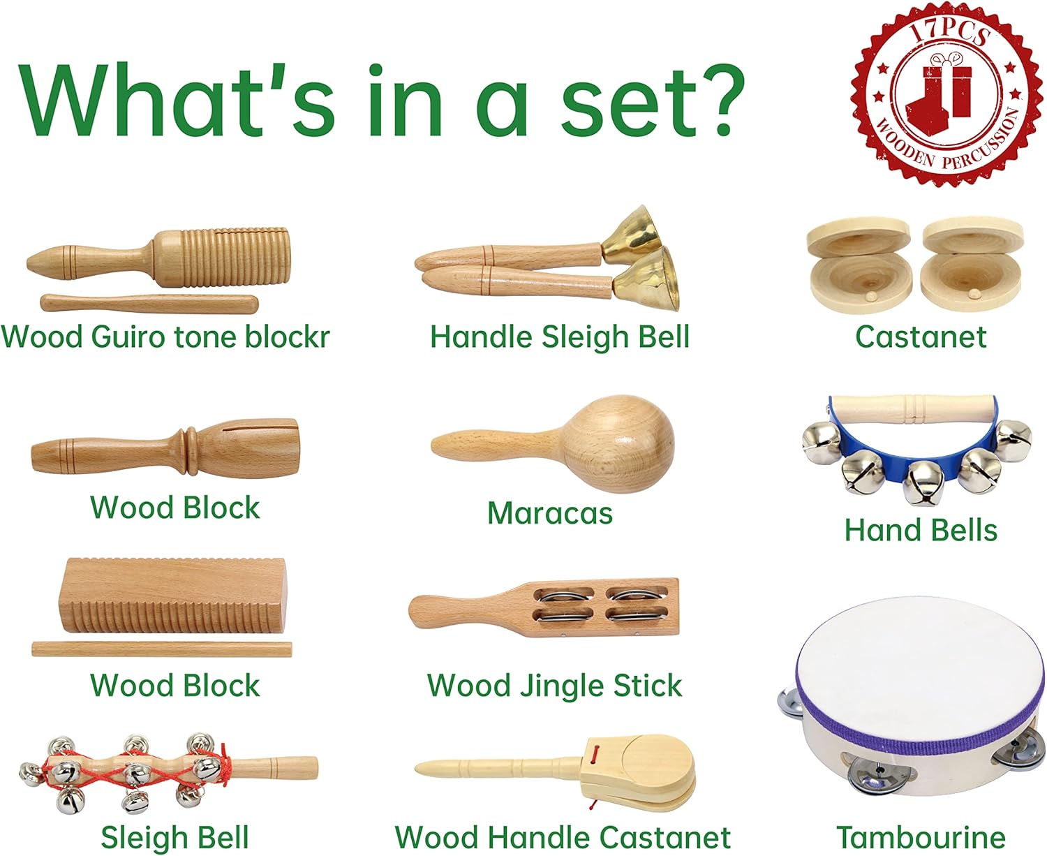 Musical Instruments , Natural Eco-Friendly Wooden Percussion Set Gift with Storage Box and Drawstring Backpack Bag-Improving Creativity and Coordination for Toddlers, Kids.