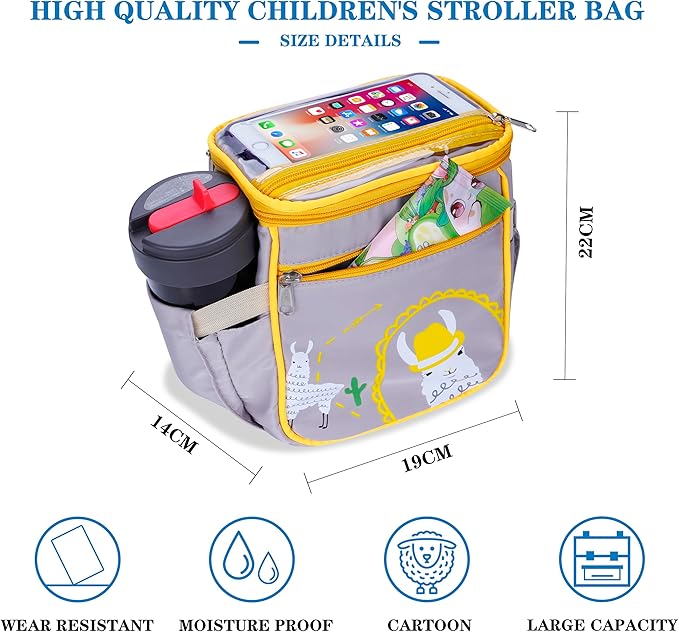 Baby Stroller Organizer Bag，Small Diaper Bag - Universal Stroller Organizer With Insulated Cup Holder,Pocket With Baby Wipes Dispenser，Adjustable Shoulder Strap(Grey)