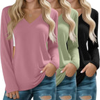 Huukeay 3 Pack Women's Long Sleeve Nursing Tops, Breastfeeding Hidden Zippers Shirts V Neck Maternity Pregnancy Tees Clothes