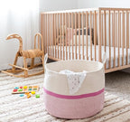 OrganiHaus Boho Woven Basket for Blankets and Laundry, Decorative Large Storage Bin for Living Room, Nursery Basket for Toys & Clothes, Soft Cotton Rope with Handles 20x13 inches - Striped Pink