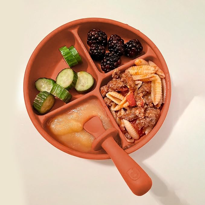 TalkTools Itsy Plate Must-Have Silicone Baby Plates with Suction | Non-Toxic Toddler Feeding Plate | Divided Portion | BPA-Free, Easy-Clean, Travel-Friendly Baby Dishware - Made in USA (Tangerine)