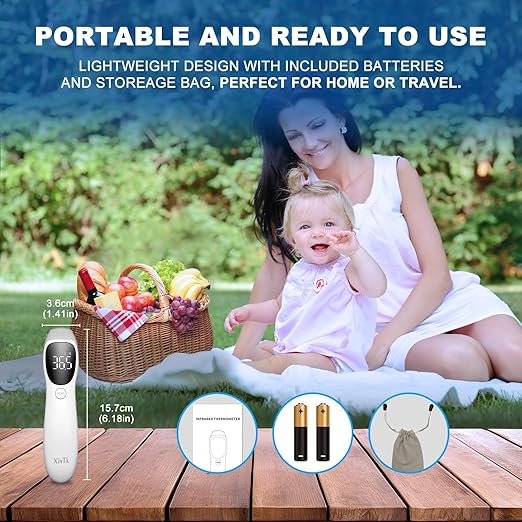 Ear Thermometer for Adults and Kids, Infrared Digital Thermometer - with Fever Alarm and Auxiliary Light, 1 Second Reading, No-Touch Forehead Ear 2 in 1 Mode，Easy to use