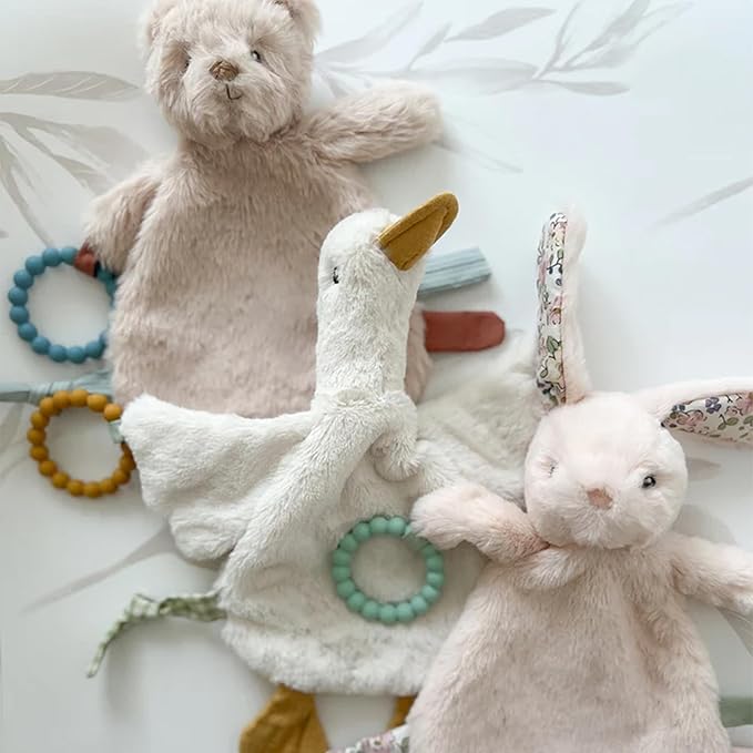 MON AMI PRU Goose Teether Lovie | 12-Inch Baby Security Blanket with Silicone Teether | Soft Plush Lovey for Teething Relief & Comfort