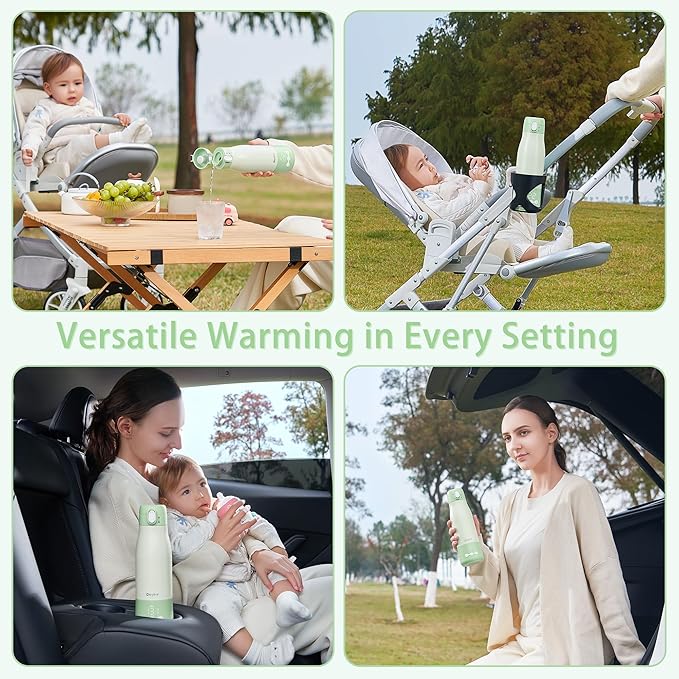 Portable Bottle Warmer, 12Oz Cordless Travel Bottle Warmer for Breastmilk, Formula, Water, 9000mAh Long-Lasting Battery, 3Mins Fast Heating, 5 Levels Smart Temp Control, Keep Warm On The Go