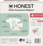 The Honest Company Clean Conscious Diapers for Delicate Skin | Up to 100% Leakproof | Hypoallergenic, Fragrance Free | Girl Prints | Club Box, Size 4 (22-37 lbs), 54 Count (Prints May Vary)