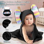 VOOVA & MOVAS Thick Baby Hooded Bath Towel - 100% Cotton,500GSM, 33x31.5 Inches,0-2Years, Super Absorbent Large Towel with Cute Elephant Ears Hood for Newborn, Baby, Infant, Black