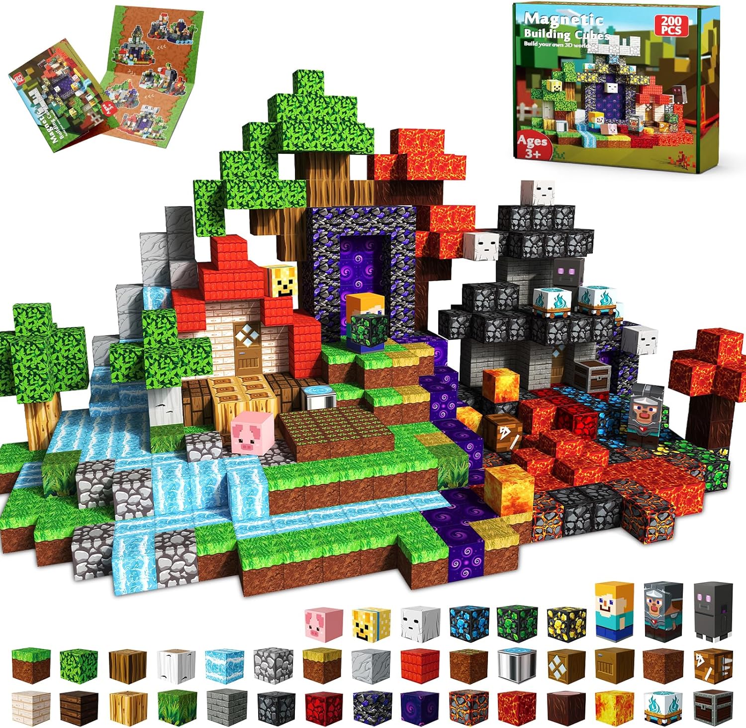 200 PCS 0.8in Magnetic Blocks - Magnet Toys for Kids, Magnetic Building Blocks Cubes, Stacking Magnets, School STEM Toys Birthday Gifts for Boys and Girls Age 3+ Years Old (Theme: Portal)