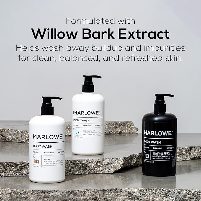 MARLOWE. No. 103 Body Wash 16 oz Pump, Original, Energizing & Refreshing Shower Gel with Willow Bark & Green Tea Extracts, Cleanses, Moisturizes, Smooths & Nourishes, Fresh Pine & Agarwood Scent