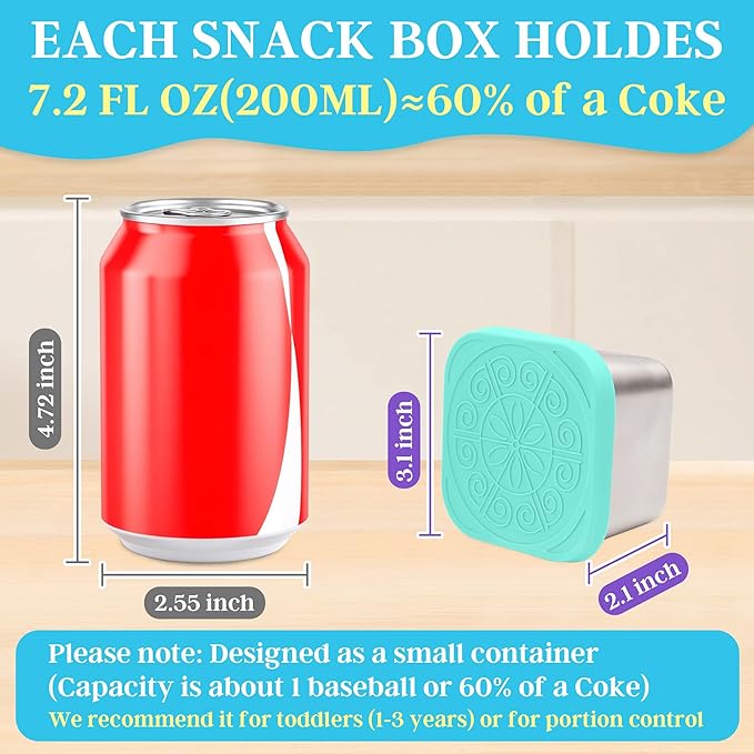 Stainless Steel Snack Containers for Kids,7.2oz Easy Open Leak Proof Reusable Snack Box Container with Lids,Small Lunch Containers for Meal Prep,School,Picnic and Travel-3Pack