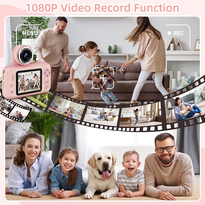 Kids Camera Girls for 3 4 5 6 7 8 9 Years Old Girls,1080P HD Video Selfie Camera with 32G SD Card Kids Digital Camera Toys for Toddler Birthday Gifts Pink