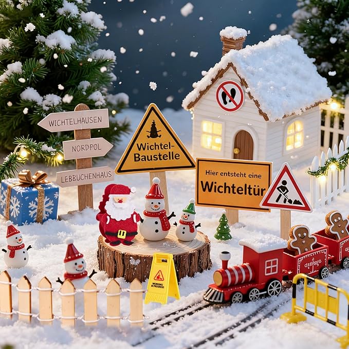 SUNBEAUTY Dollhouse Christmas Decorations Elf Door Kit Dollhouse Accessories with Miniature Christmas Tree Fairy Door Santa Claus Snowflake DIY Miniature House Kit Xmas Decor