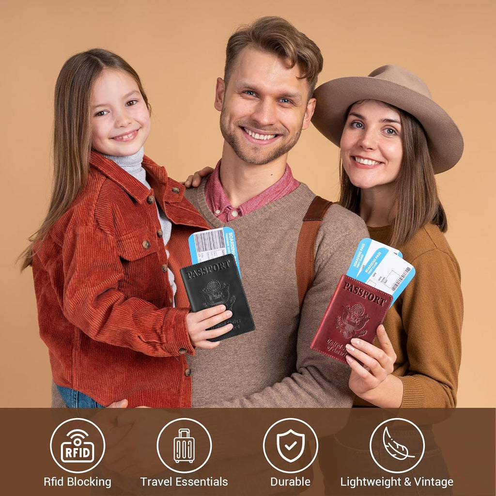 BIAOTIE Premium Leather Passport Holder Covers, Rfid Travel Wallet Passport Document Holder, Travel Essentials Wallet Cover Case for Men and Women (Wine Red)
