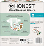 The Honest Company Clean Conscious Diapers for Delicate Skin | Up to 100% Leakproof | Hypoallergenic, Fragrance Free | Fall '25 Limited Edition Prints | Club Box, Size 2 (12-18 lbs), 72 Count
