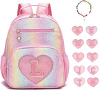 I IHAYNER Kids Glitter Lightweight Backpack for School Travel & Daycare, Toddler Backpack for Girls 3+ Preschool Kindergarten Elementary Kids Backpack-Rainbow Pink L
