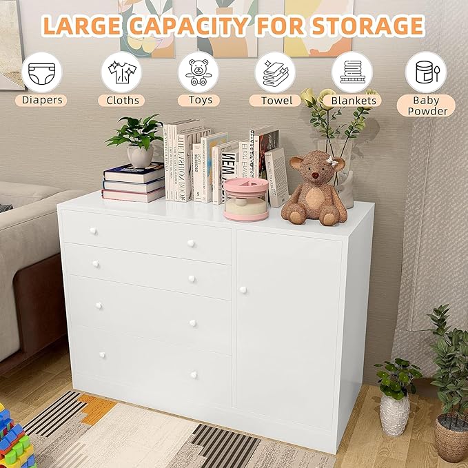 Changing Table with 4 Drawers and Open Storage Space, Drawer Changing Table