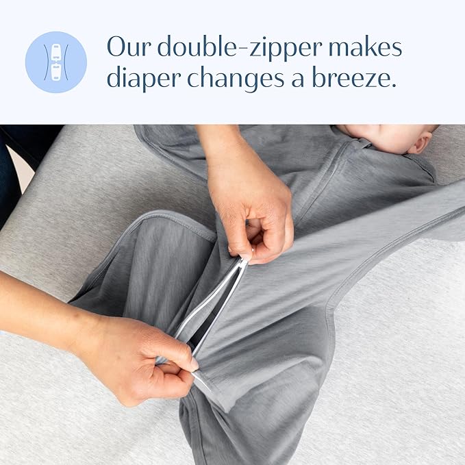 SleepingBaby Zipadee-Zip Transition Swaddle - Cozy Baby Swaddling Blanket with Zipper Convenience - Roomy Wearable Blanket for Easy Diaper Changes - 12-24 Month - Hall of Fame Grey Heather