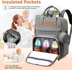 Diaper Bag Backpack – Large Waterproof Baby Bag with USB Charging Port, Changing Pad & Stroller Straps – Stylish, Durable & Hands-Free Travel Organizer for Moms & Dads (Grey)