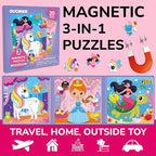 QUOKKA Magnetic Toddler Puzzles Ages 2-4 – 24 Pieces Kids Puzzles Ages 3-5 – Travel Games and Toys for Kids 4-6 Girls – Car Airplane Road Trip Activities with Unicorn, Princesses, Fairies and Mermaids
