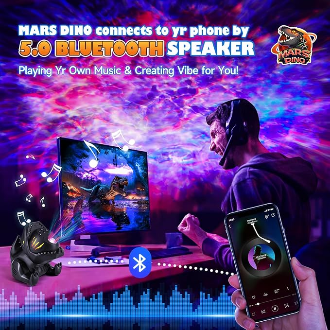 Dinosaur Galaxy Projector for Kids, Non-glare 316 Lightings Star Projector Galaxy Light,22 White Noise+5.3 Bluetooth Speaker Dinosaur Night Light, Nightlight for Kids Room with Galaxy Light,Dino Gifts