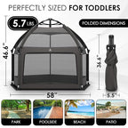 Pop-Up Playpen for Babies & Toddlers Foldable with Canopy (UPF 50), Self-Inflating Playmat, Wind Shade & Carry Bag Durable Baby Beach Tent, Outdoor
