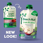 Beech-Nut Baby & Toddler Food Pouches with Iron & Zinc, Apple Blueberry & Spinach Puree, 3.5 oz (12 Pack)