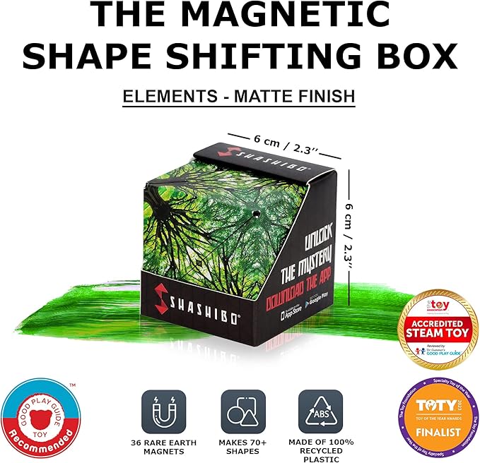 Shashibo Shape Shifting Box - Award-Winning Fidget Toy w/ 36 Rare Earth Magnets - Fidget Cube Transforms Into Over 70 Shapes, Sensory Toy Gift for Kids, Teens, and Adults (Elements)