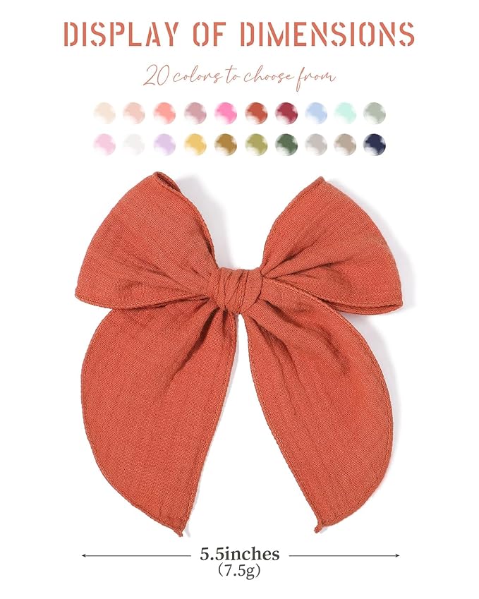 doboi 5.5 Inch 20PCS Baby Girls Fable Hair Accessories: Muslin Gauze Long Tail Hand-Tied Alligator Clips for Toddlers and Kids