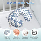 LAT Nursing Pillow for Breastfeeding,100% Cotton Removable Cover,Ergonomic Breast Feeding Pillows for Mom and Baby,Machine Washable(Blue Wave)
