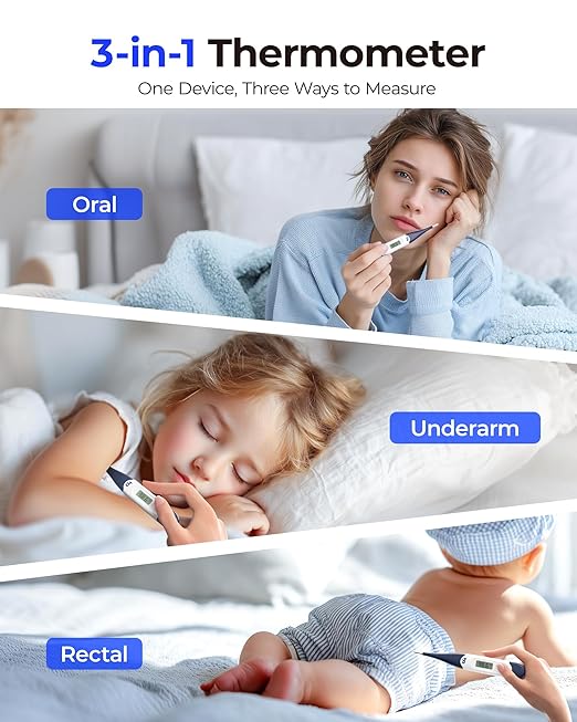 femometer Oral Thermometer for Adults and Kids, Fast Accurate Oral, Underarm & Rectal Digital Thermometer with Flexible Tip, Navy Blue