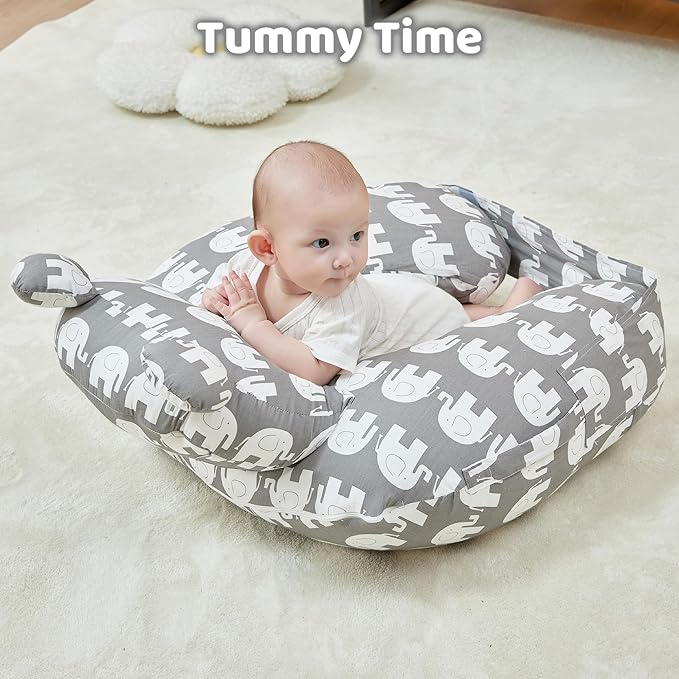 Nursing Pillow for Breastfeeding, Breast Feeding Pillow for Mom Support, Adjustable Waist Strap and Removable Cotton Cover, Elephant
