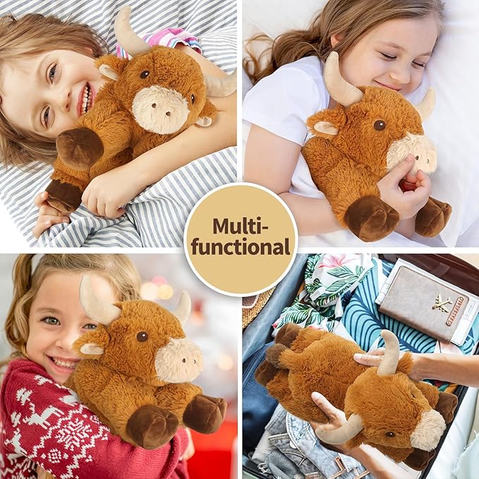 Cuckool Bull Stuffed Animals, Microwavable Stuffed Animals Adorable Fluffy Bull Plush for Warmth & Comfort, Heatable Coolable Lavender Scent Toys, Cute Soft Plushies Gift for Kids Boys Girls & Adults