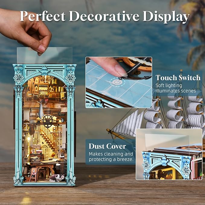 Book Nook Kit, DIY Miniature Dollhouse Booknook Kit, 3D Wooden Puzzle Bookend Bookshelf Insert Decor with LED Light for Teens and Adults(Hemingway House)