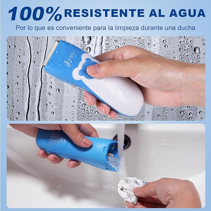 FBO Bikini Trimmer & Adult Painless Electric Shaver,Baby Hair Clippers Kit,Infant Kids Multipurpose Hair Trimmer-Quiet,Cordless,Waterproof,Rechargeable,Sharp Durable,with Ceramic Blades,Blue