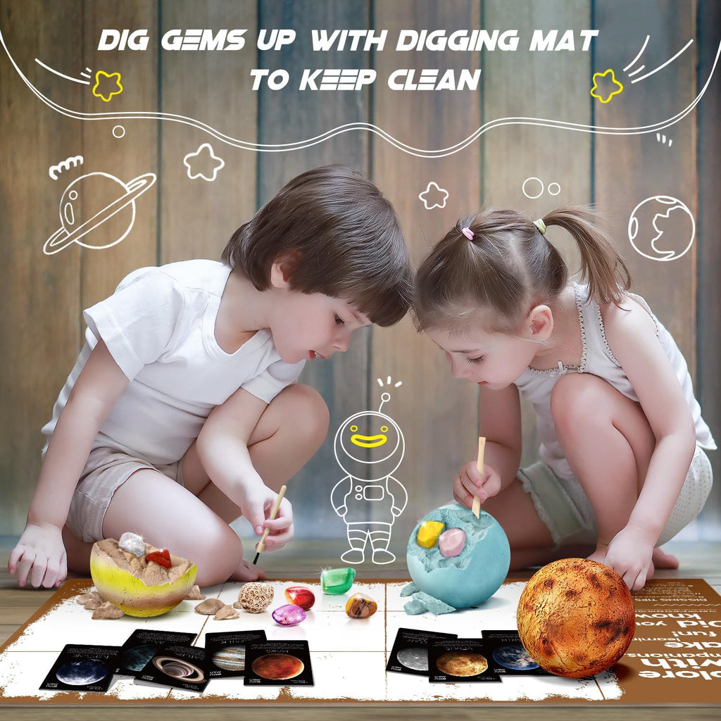 Gemstone Dig Kit - Dig It Up 40 Real Gems & Crystals with Mining Kit Tools, Solar System Eight Planets Toys for Kids Age 6+, STEM Science Educational Toys, Space Toys Ideal Gift for Boys Girls