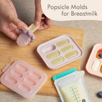 Moonkie Baby Fruit Feeder with Freezer Tray, BPA Free Silicone Food Feeder for Infant Self Feeding, Breastmilk Popsicle Molds, Mesh Feeder with Two Pouches, Baby Shower Gifts 4 Months+, 2 Pack