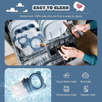 Baby Fruit Food Feeder & Breastmilk Popsicle Molds for Teething Relief, Baby Feeding Sets, 1 Freezer Tray with Lid & 1 Teether Toy & 1 Silicone Teething Pacifier Feeder, Extra Food Pouches (Blue)