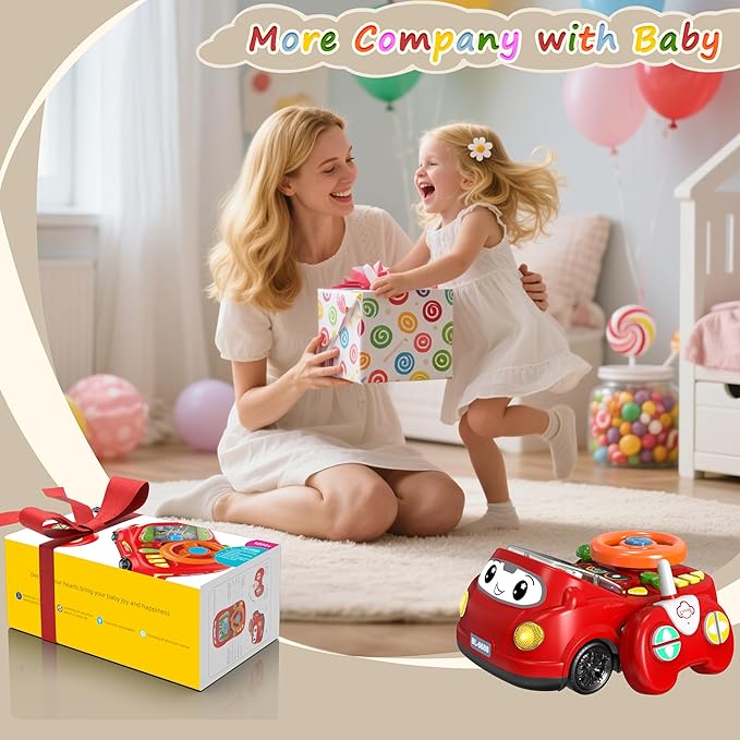 2-in-1 Toddler RC Car & Steering Wheel Toy with Music | Interactive Simulation Driving Adventure Toy for 18+ Months Baby Learning | Gift for 1.5+ Years Old Boys Girls