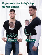 BABELIO Baby Wraps Carrier with Adjustable Buckle, Easy to Wear Lightweight Baby Carrier Newborn, Hands Free Toddler Infant Slings 7-35lbs Black