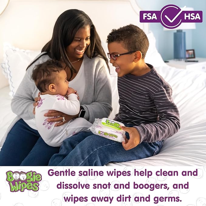 Saline Nose Wipes by Boogie, for Baby & Kids, Face, Hand & Body, Made with Vitamin E, Aloe, and Natural Saline, Unscented, 30 Count (Pack of 12)