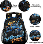 Toddler Backpack for Boys Girls - 12 Inch Monster Car Trucks Kids Backpack Preschool Kindergarten Backpack Lightweight Waterproof Schoolbag Book Bag for School