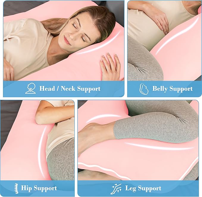 Cute Castle Cooling Cover Pregnancy Pillows, Soft U-Shape Maternity Pillow with Removable Cover - Full Body Pillows for Adults Sleeping - Pregnancy Must Haves - Jumbo 57 Inch - Pink