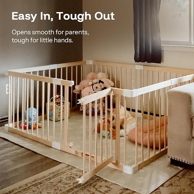 HARPPA Baby Gate Playpen Wooden Playpen for Babies and Toddlers Large Play Yards Baby Fence Play Area 56 x 56 x 24 inch