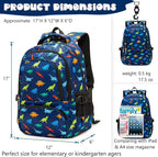 BLUEFAIRY Kids Backpack for Boys Elementary Primary Middle School Bags Back to School Bookbags Gifts Large Compartment with Tablet Sleeve Mochilas para niños 17" Dinosaur Navy Blue