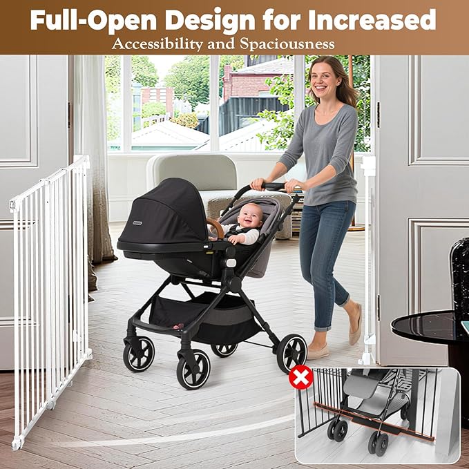 35-55" No Bottom Bar Baby Gates for Stairs, 39" Extra Tall Child Safety Gate with Auto Close Large Walk Thru Door, Hardware Mount Dog Gate Pet Gate for The House Doorways, Indoor Outdoor use