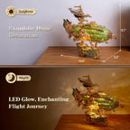LED 3D Wood Puzzle Fantasy Airship Model - Steampunk DIY Craft Kit with LED Lights – Intricate Wooden Airship Model Building Set for Teens and Adults(Green)