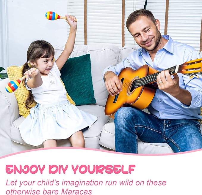 Leitee 6 Pcs DIY Wood Maracas Unfinished Hand Painted Maracas Party Favor Wooden Rumba Shakers Hand Percussion Rattles Musical Instruments with Clear Sound for Kid Adult(Log Color)