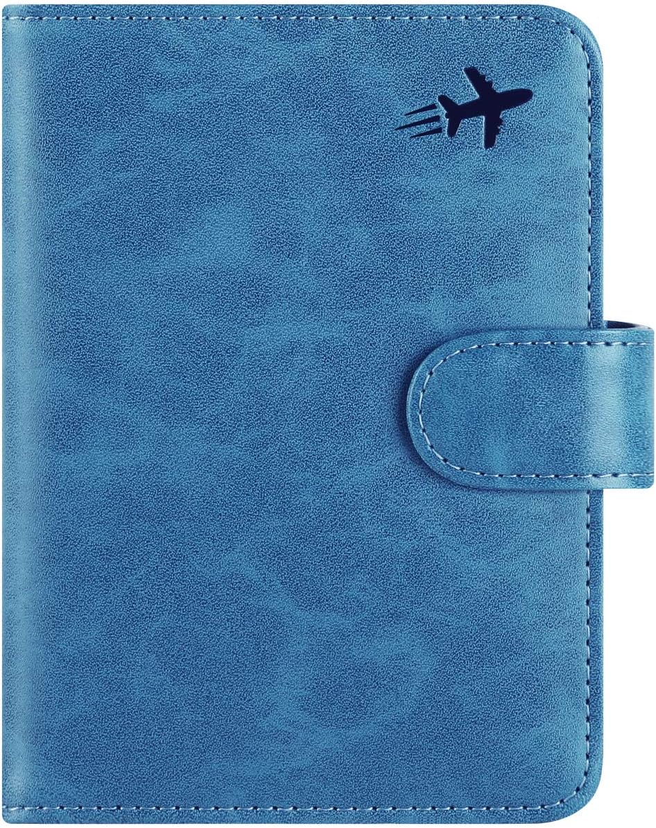 Passport Holder Cover Wallet RFID Blocking Leather Card Case Travel Accessories for Women Men (#Blue)