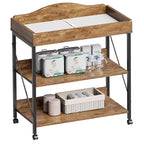 Baby Changing Table, Diaper Changing Station with Pad and Wheels, Two-Tier Open Storage Shelves, Waterproof Diaper pad & Safety Strap,Compact Baby Furniture for Nursery, Rustic Brown