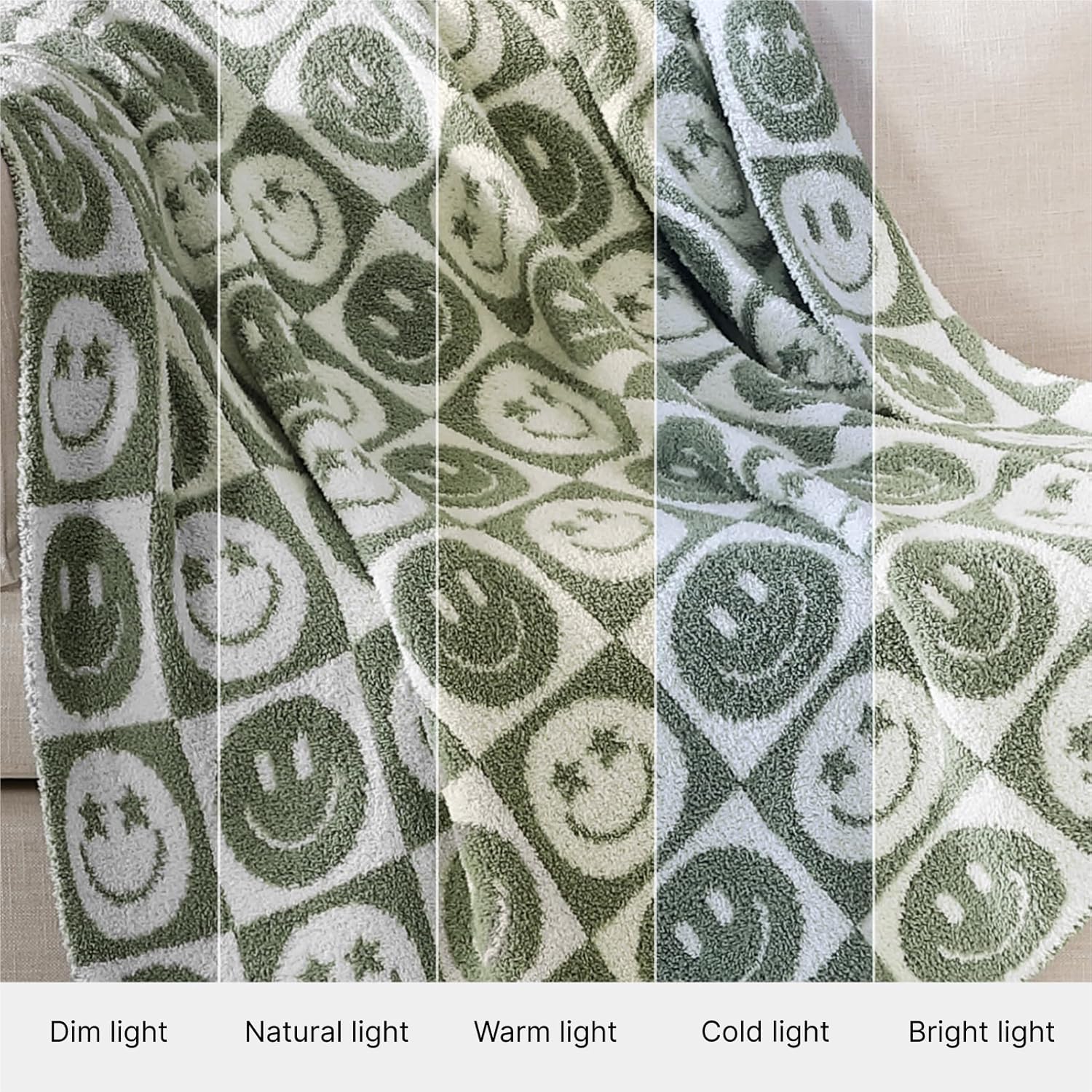 WRENSONGE Checkered Throw Blanket Seagrass Smiling Face Soft Cozy Fluffy Warm Hand Made Weave Throw Blankets for Couch, Sofa, Chair, Bed, Camping, Picnic, Travel Lightweight Bed Blanket - 60"*80"