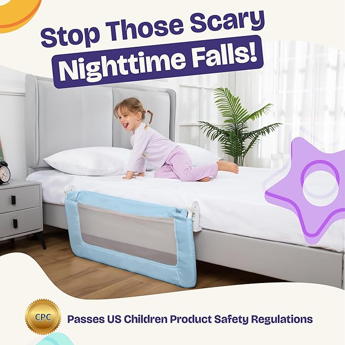 ComfyBumpy 1-Pack Bed Rail for Toddlers 35.5" L x 19.5" H | Toddler Bed Rails for Twin, Full & Toddler Bed Size | Swing Down Bed Rail Guard | Baby Bed Side Rail for Kids | Blue